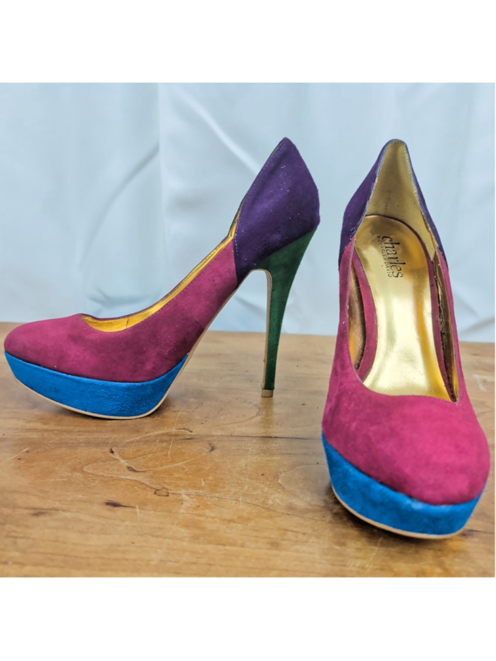 Charles David Colorblock Suede Platform High Heels 8M